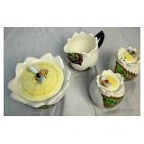 Lefton Beeline Collection of Teapot, Cream & Sugar plus Salt & Pepper