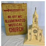 Vintage Raylite Electric Corp. Lighted Musical Christmas Church 1959