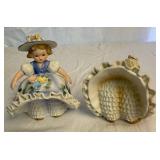 Lefton Collection of Figurines - Porcelain Bloomer Girls,  The Christopher Collection Figurines and Large Hat Girl with Fawn