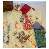 Collection of 34 Vintage Handkerchiefs and Hand Carved Jewelry Box