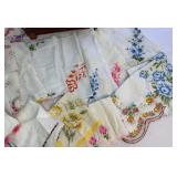 Collection of 34 Vintage Handkerchiefs and Hand Carved Jewelry Box