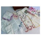 Collection of 34 Vintage Handkerchiefs and Hand Carved Jewelry Box