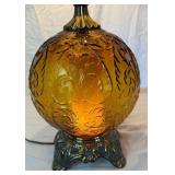 Vintage MCM Amber Swirl Globe Table Lamp