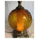 Vintage MCM Amber Swirl Globe Table Lamp