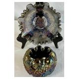 Vintage Dugan Amethyst Carnival Glass Grape Delight Rose Bowl  & Imperial Glass Carnival Glass Windmill