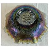 Vintage Dugan Amethyst Carnival Glass Grape Delight Rose Bowl  & Imperial Glass Carnival Glass Windmill