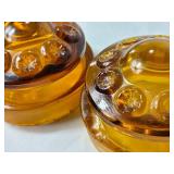 Vintage Amber Glass Collection - LE Smith Canisters, MCM Cabbage Leaf Bowl, Amber & White Glass Dish and Amber Etched Glass Dish with Handle