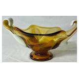 Vintage Amber Glass Collection - LE Smith Canisters, MCM Cabbage Leaf Bowl, Amber & White Glass Dish and Amber Etched Glass Dish with Handle