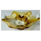 Vintage Amber Glass Collection - LE Smith Canisters, MCM Cabbage Leaf Bowl, Amber & White Glass Dish and Amber Etched Glass Dish with Handle