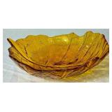 Vintage Amber Glass Collection - LE Smith Canisters, MCM Cabbage Leaf Bowl, Amber & White Glass Dish and Amber Etched Glass Dish with Handle