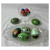 Vintage Egg Collection -6 Mini Glass Eggs and 6 Handpainted Wooden Eggs