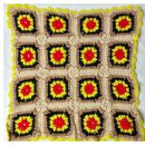 Retro Crocheted Blanket Bundle - One 48" X 48" Blanket Throw in Red, Green and Yellow, One Accent Throw 35" x 58" and One 23" x 23" Seat Cover