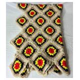 Retro Crocheted Blanket Bundle - One 48" X 48" Blanket Throw in Red, Green and Yellow, One Accent Throw 35" x 58" and One 23" x 23" Seat Cover