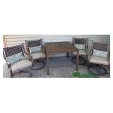 Outdoor Patio 40" Dining Table and 4 Swivel Dining Chairs with Cushions & Pillows