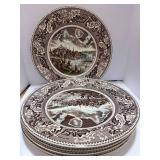 Set of 6 Johnson Bros England Historic America View of Boston Plates 9 1/2"