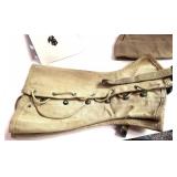 WWII US Marines Eagle Globe Anchor Lapel Hat Pin, Garrison Cap, Green Wool Crown Service Cap and Cavas Leggings