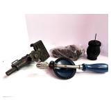 Dixon Graph Air-Gun, Ridge Reamer, Stanley Handyman Drill, Cattle Head Lock Chain, and 3 Sargent Squares