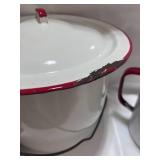 Enamelware White and Red Trim