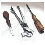 Three Vintage Tools; Shoe Soviet Pliers, Screwdriver and Awl
