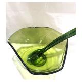 Indiana Glass Olive Green 3 Sided Alad Bowl w Tongs and Spoons IN BOX
