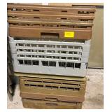 lot of commercial dishwashing racks
