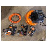 RIDGID 6 Gal. 150 PSI Electric Air Compressor with 25 ft. Hose, 18GA Brad Nailer, 16GA Finish Nailer and 18GA Finish Stapler Customer Returns See Pictures