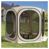 Werph 10 ft. x 10 ft. Beige Portable Canopy Tent with Mesh Mosquito Net, Screen House Room Camping Canopy Shade Tent    Customer Returns See Pictures