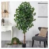Indoor 6 ft. Ficus Artificial Tree in Decorative Planter by Nearly Natural Customer Returns See Pictures