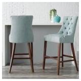 StyleWell Bakerford Aloe Blue Upholstered Bar Stool with Back (Set of 2)   Customer Returns See Pictures