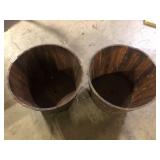 Lot of Devault Enterprises 23 in. Dia x 17 in. H Brown Wooden Large Round Whiskey Barrel Planter  Customer Returns See Pictures