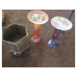 Pair of decorative glass pedestal s...