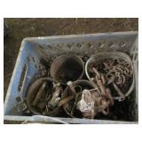 Milk crates and buckets containing ...