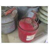 Vintage fuel cans, metal pail and V...