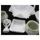 Large Hobnail milk glass basket wit...