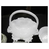 Large Hobnail milk glass basket wit...