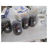 Rooster themed labeled shakers, tea...