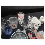 Glass drinkware, mugs, salt and pep...