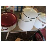 Lidded enamelware pots and Water Ke...