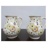 Pair of Antique Zsolnay Floral Ceramic Milk/Cream Pitchers ca. 1910