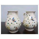 Pair of Antique Zsolnay Floral Ceramic Milk/Cream Pitchers ca. 1910