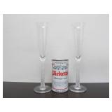 Excellent Pair of Signed SALVIATI Champagne Flutes w/Frosted Stems