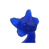 Fantastic Large FENTON Cobalt Blue Satin Glass Alley Cat Sculpture - ffogkc 2006