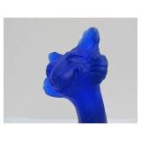 Fantastic Large FENTON Cobalt Blue Satin Glass Alley Cat Sculpture - ffogkc 2006