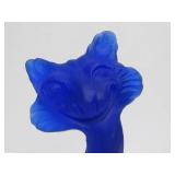 Fantastic Large FENTON Cobalt Blue Satin Glass Alley Cat Sculpture - ffogkc 2006