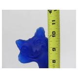 Fantastic Large FENTON Cobalt Blue Satin Glass Alley Cat Sculpture - ffogkc 2006