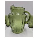 Retro Vintage Anchor Hocking Milano Green Glass Tumbler & Pitcher Set