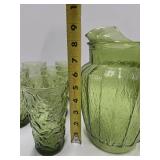 Retro Vintage Anchor Hocking Milano Green Glass Tumbler & Pitcher Set