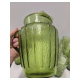 Retro Vintage Anchor Hocking Milano Green Glass Tumbler & Pitcher Set