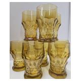 2 Sets of Vintage Yellow & Amber Glass Tumbler Glasses