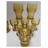 2 Sets of Vintage Yellow & Amber Glass Tumbler Glasses